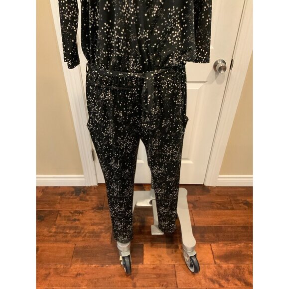 Allison Joy Black & White Speckled 3/4 Sleeve V-Neck Jumpsuit, Size Small - Picture 3 of 9
